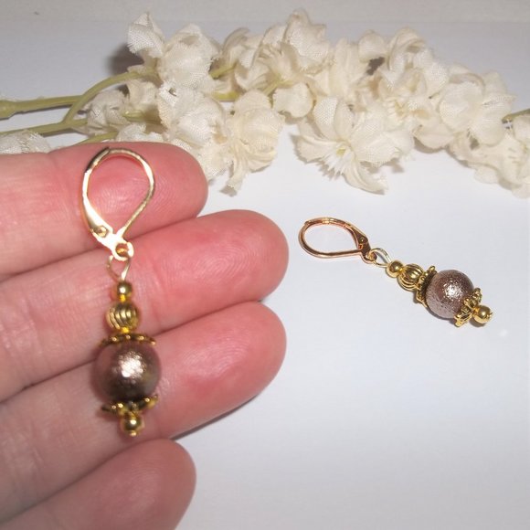 Earrings, Brown and Gold Earrings, Taupe Earrings, Dangle Earring, Earring, 7546 - Picture 6 of 8